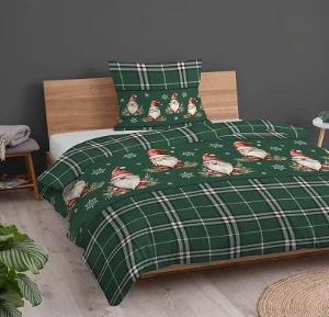 Flanelové karované obliečky vianočné Elf zelené